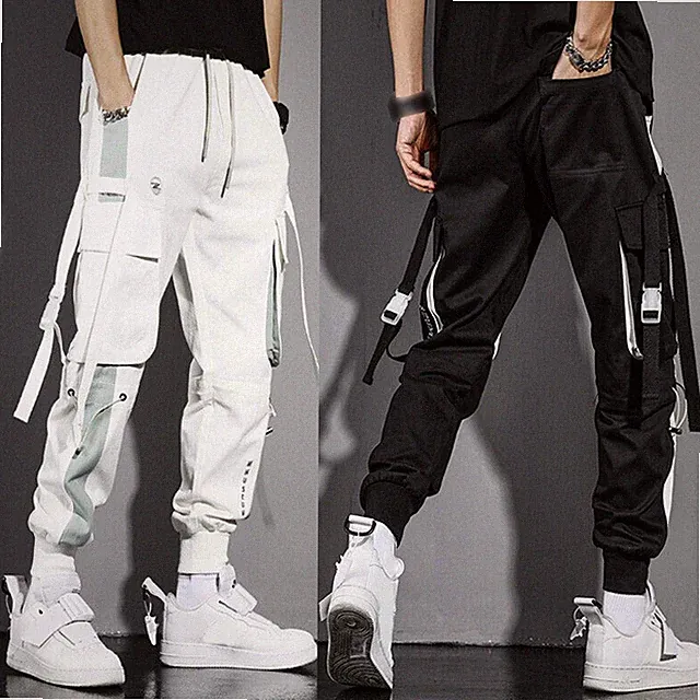1*Hose Cargohose Jogginghose Polyesterstoff Größe S - 3XL weiß / schwarz