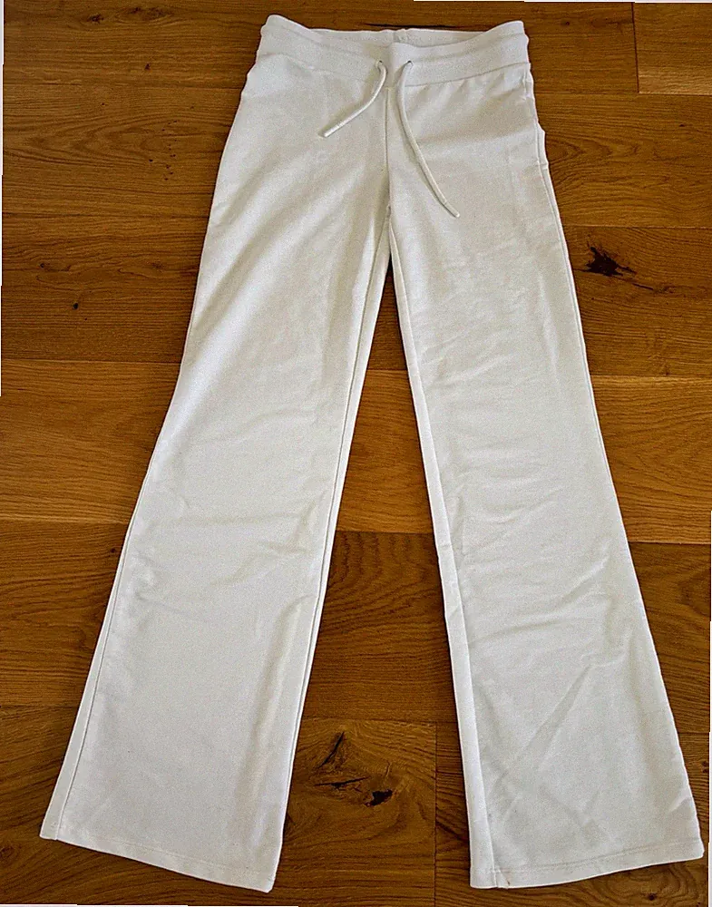 157 Damen Stoffhose Weiß XS Jersey gerades Bein elastischer Bund Zugband