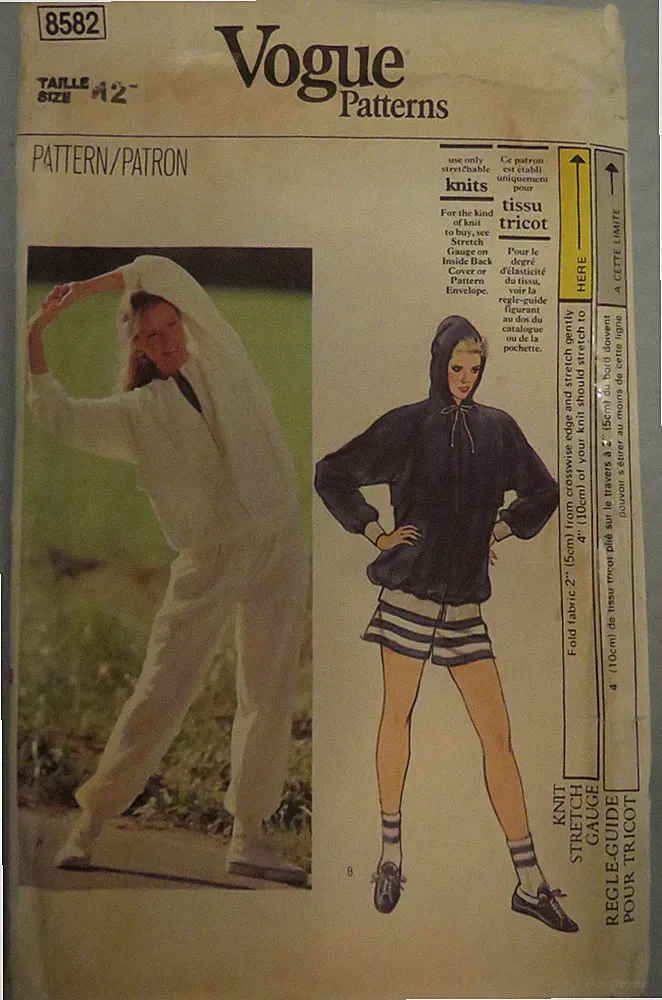 (1980’s) Vogue 8582 Damen Hoodie Jacke Oberteil Jogginghose Hose Shorts Unc