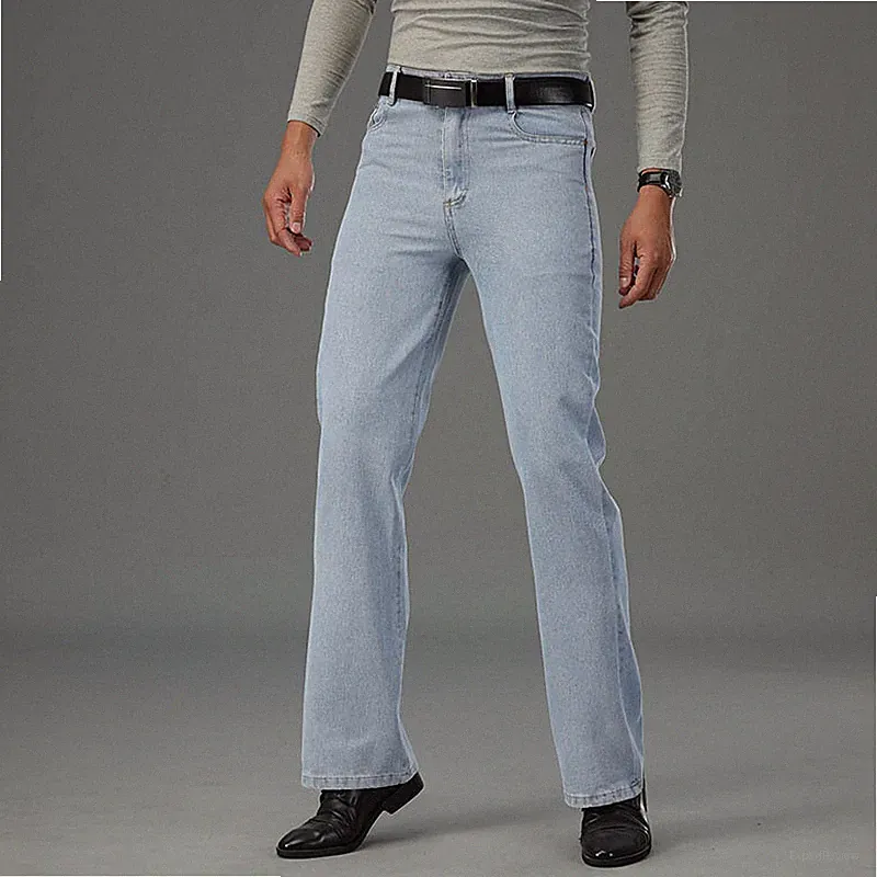 1x Herren Retro 60s Glocke Unten Jeans Lang Palazzo Hose Denim-Hose Für Bootcut