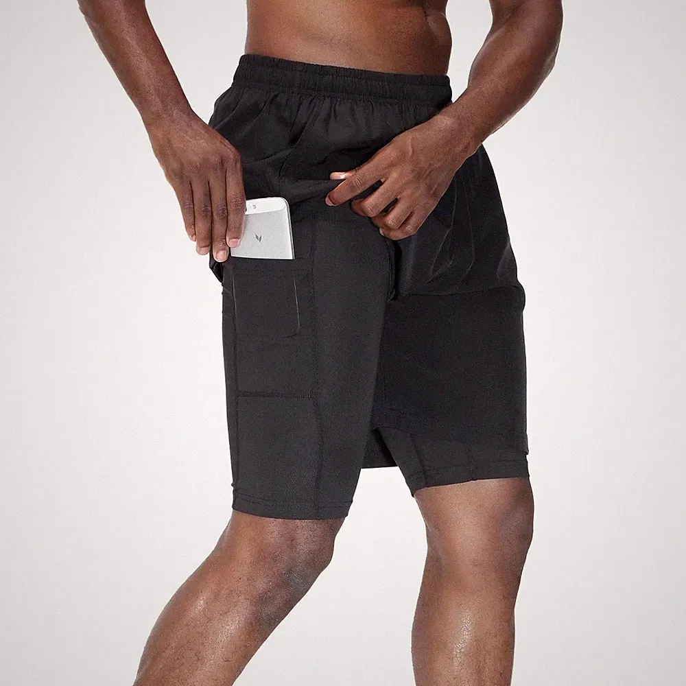 2 in 1 Laufhose Herren Kurz Kompression Sport,Schwarz,M