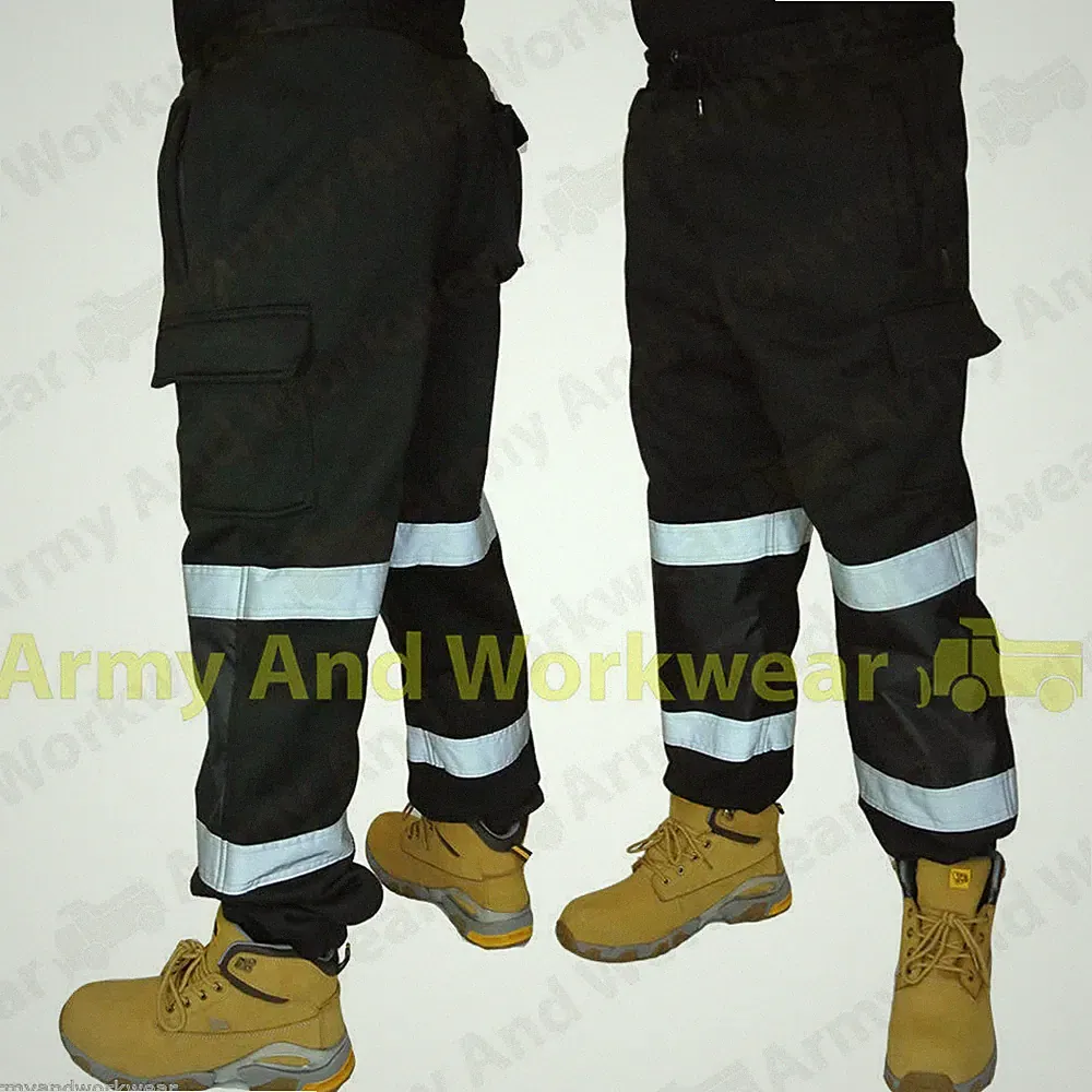 2 x schwarze Hi Viz Jogginghosen Combat Work Wear dicke Fleece Hose Jogger