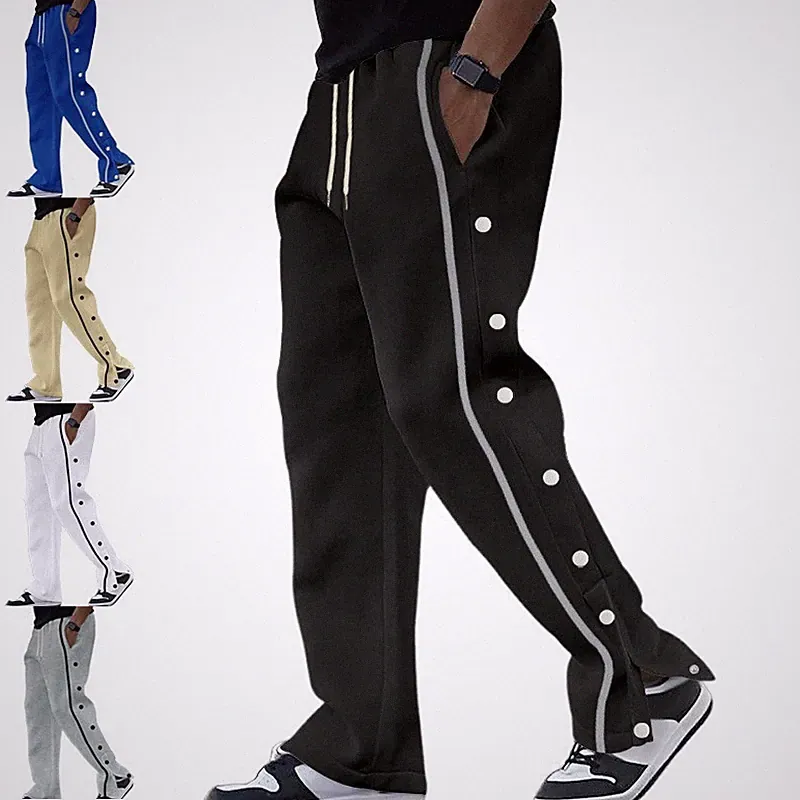 2026 Hose Herren Seitlicher Knopfleiste Trainingshose Sport Jogginghose Casual