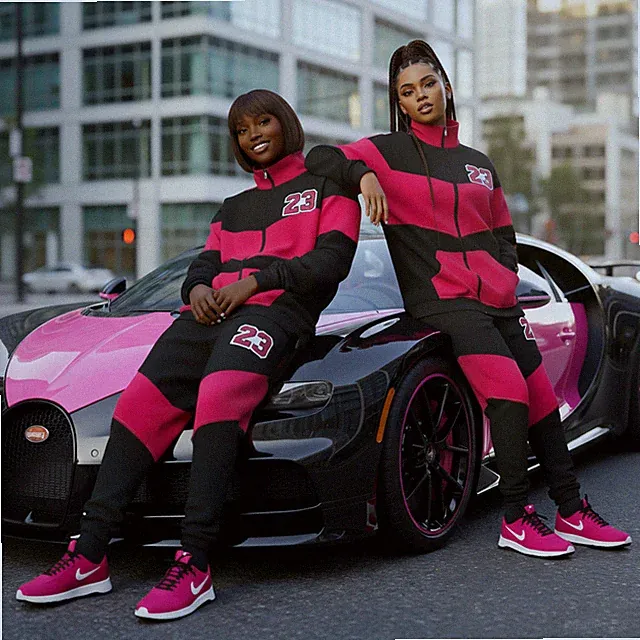 *23* (BLACK-HOT PINK) ~ZIP UP TRACKSUITS~ (CUT & SEW) (UNISEX)