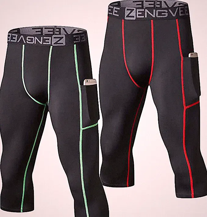 2er Pack 3/4 Base Layer Herren Cool Dry Laufleggings Schwarz/Blau Small (070505)