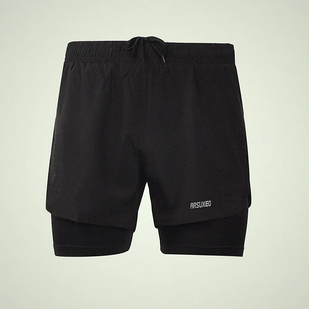 2in1 HERREN LAUFHOSE JOGGING HOSE RUNNING SHORT ATMUNGSAKTIV LAUFSHORT SPORT