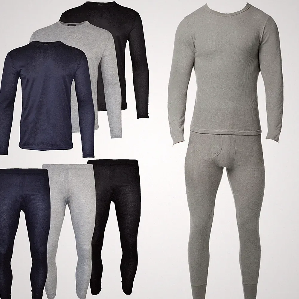 2Stk. Herren Thermowäsche Unterhemd langarm Kurzarm Unterhose blau weiß grau !