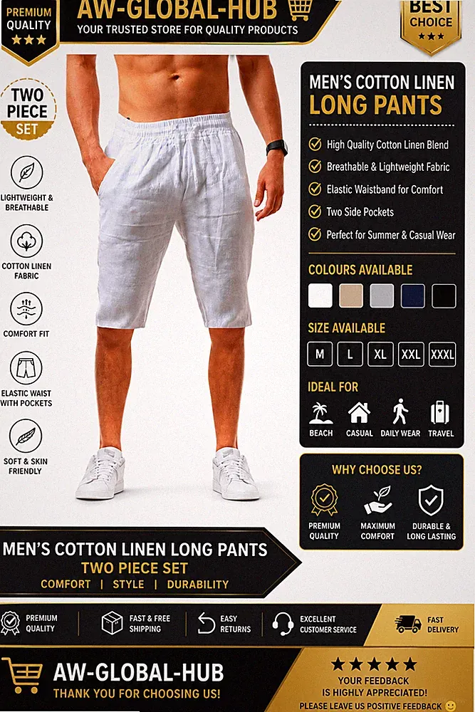 2XHerren Baumwolle Leinen Shorts kurze Hose Sommer Bermuda Jogginghose Strandhos