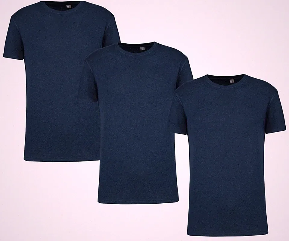 3er Pack T-Shirt Herren Basic Regular Fit Navy Kurzarm Rundhals Bio Baumwolle