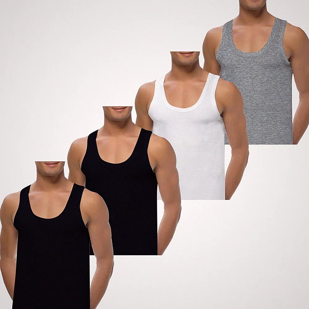 4 Herren Unterhemden +10cm extralang 100% Baumwolle Feinripp Tank Achselhemd Top