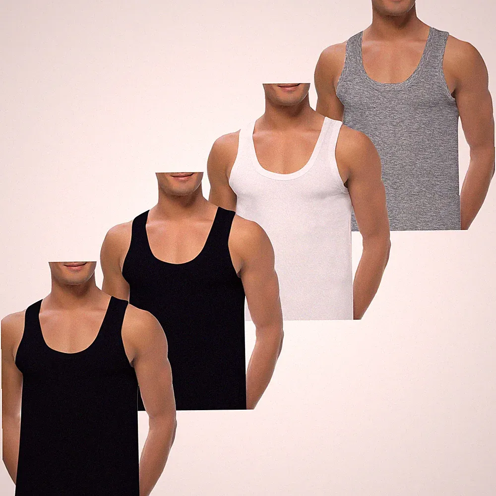 4 Herren Unterhemden +10cm extralang 100% Baumwolle Feinripp Tank Achselhemd Top