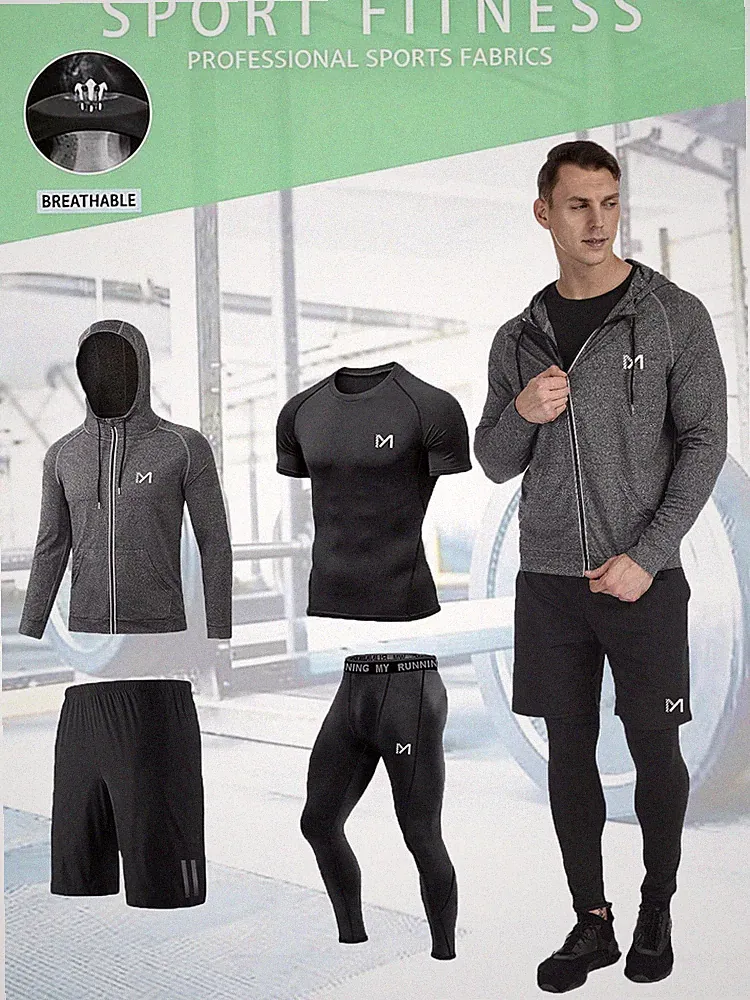 4-Teiler Sportanzug Jogginganzug Laufhose Funktionsshirt Sweatshirt Herren
