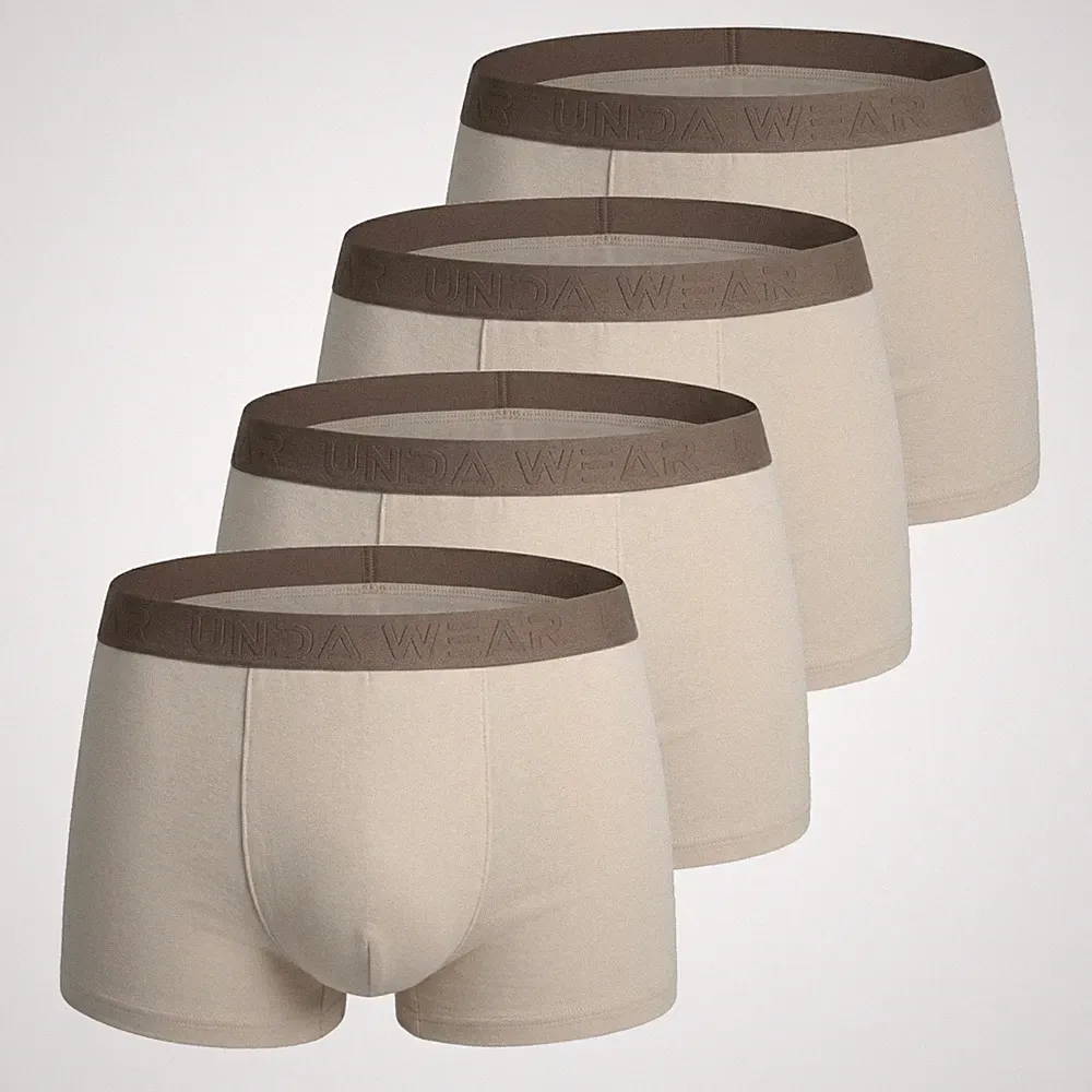 4er Pack Herren Boxershorts Baumwolle Beige Stretch Atmungsaktiv Premium