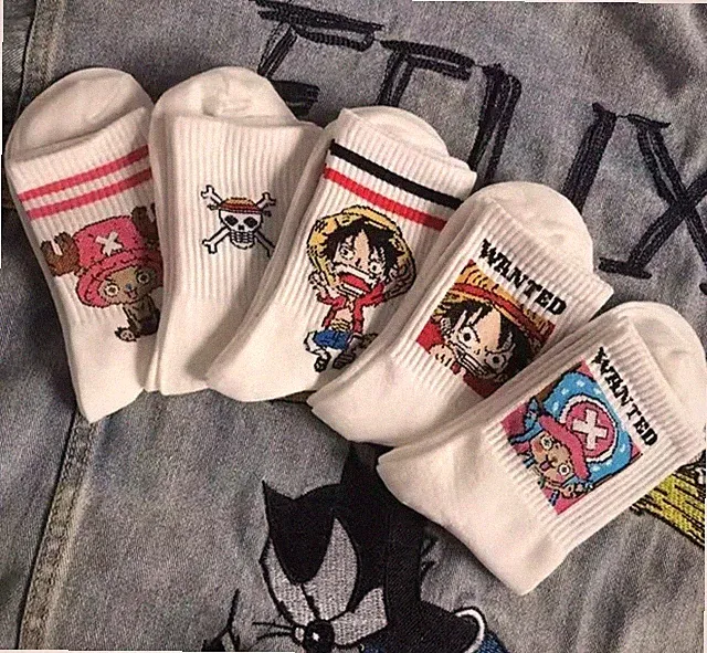 5 Paar Anime Socken One Piece Ruffy Chopper Herren Damen Baumwolle kurz lang Barc