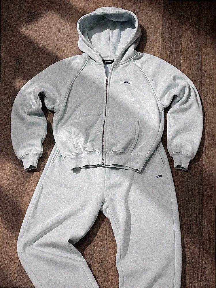 6pm+ Herren Trainingsanzug Set 2-teilig Zip-Hoodie & Hose Fleece M Hellblau