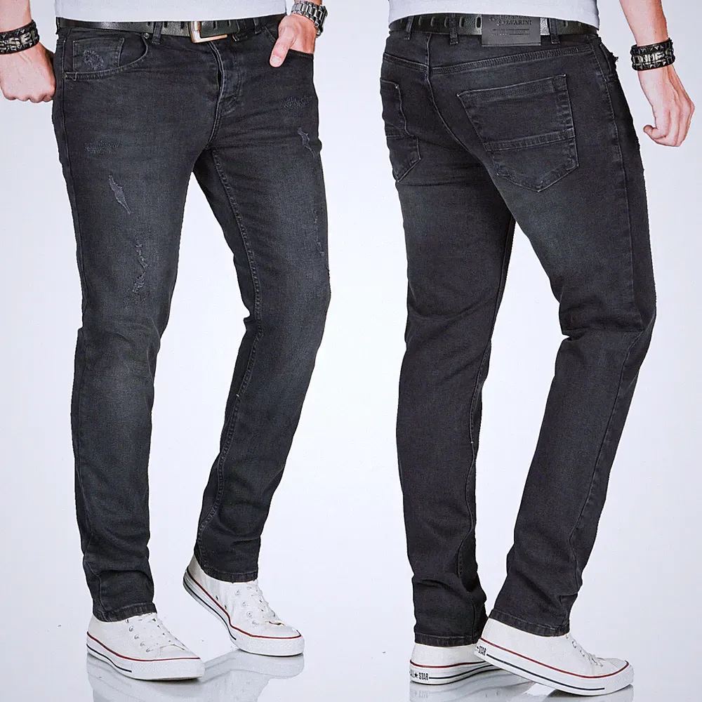 A. Salvarini Designer Herren Jeans Hose Regular Slim Fit Used Jeanshose Stretch