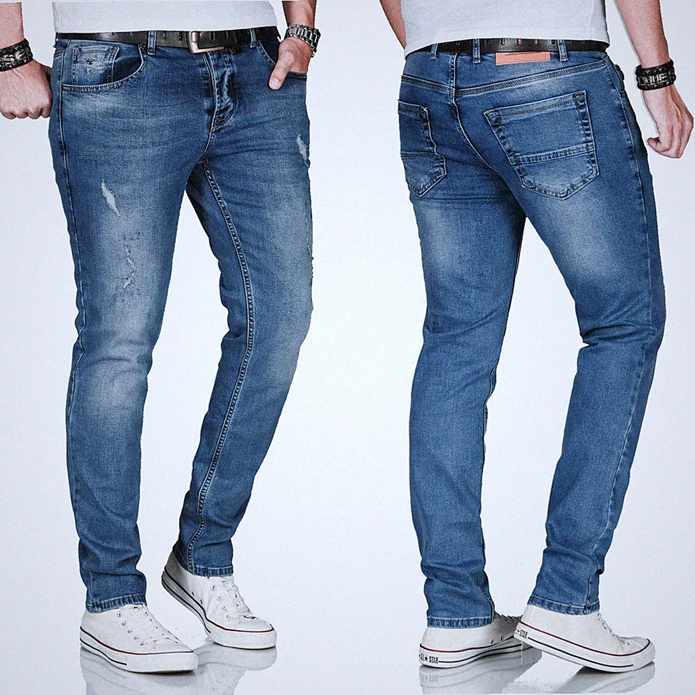 A. Salvarini Designer Herren Jeans Hose Regular Slim Fit Used Jeanshose Stretch