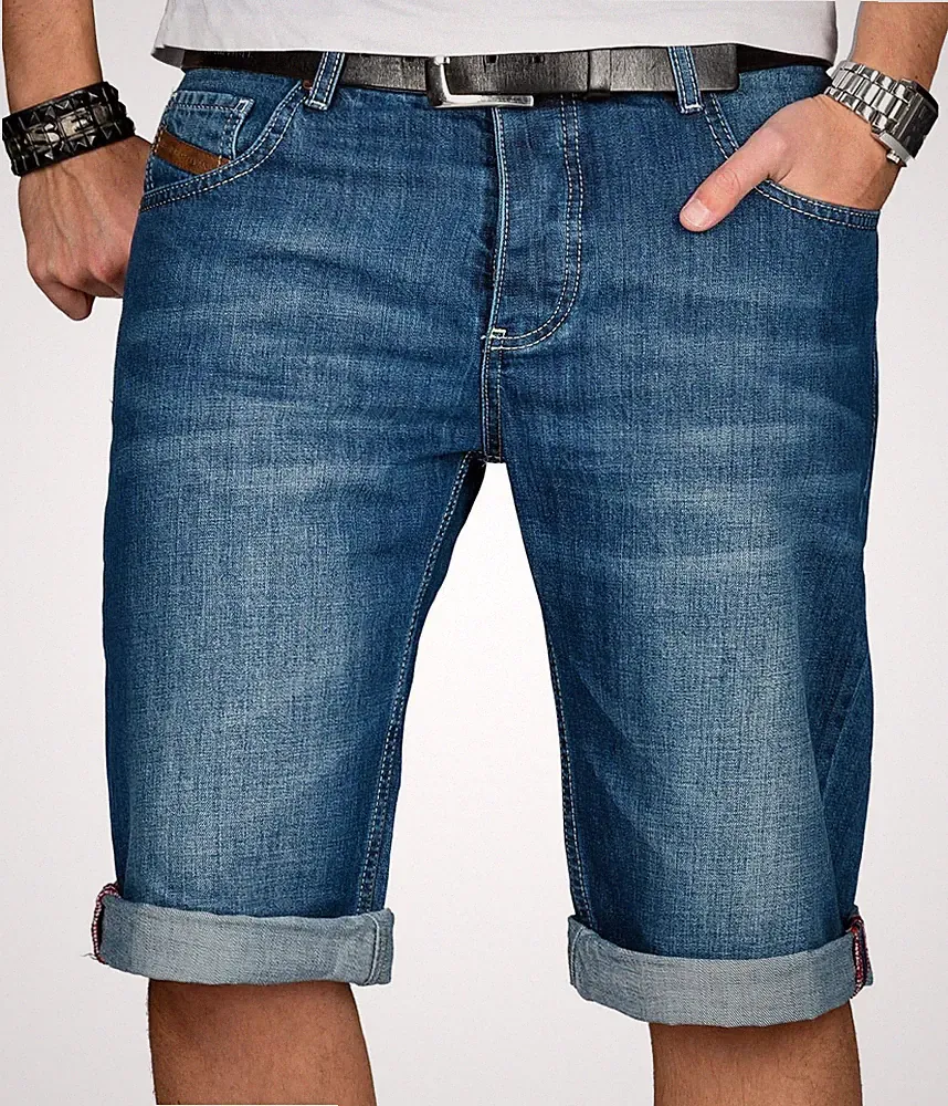 A. Salvarini Designer Herren Jeans Short kurze Sommer Hose Jeansshorts Bermuda
