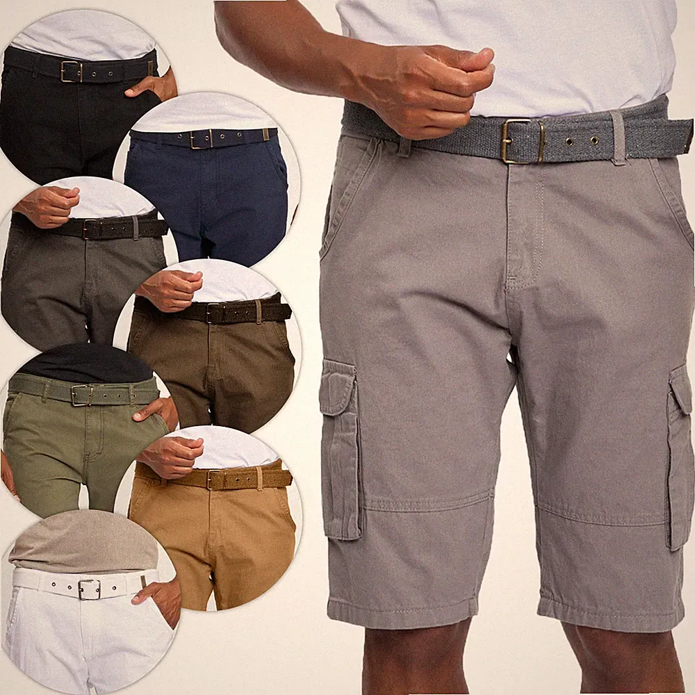 A. Salvarini Herren Designer Cargo Shorts Cargoshorts kurze Hose Gürtel AS037