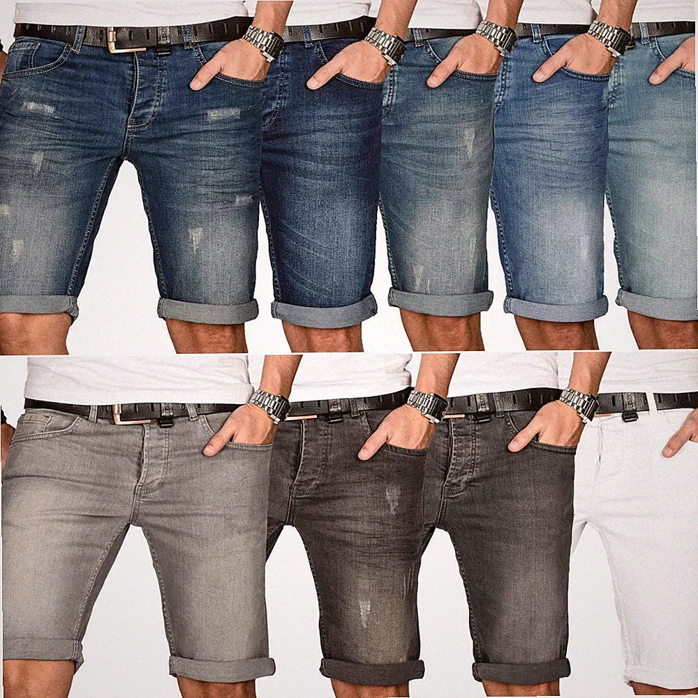 A. Salvarini Herren Designer Jeans Short kurze Hose Slim Sommer Shorts Bermuda