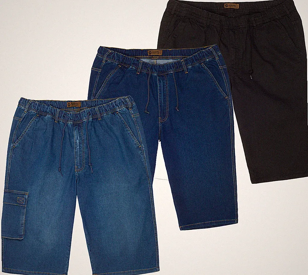 Adamo Übergrößen Herren Capri Jeans Jogging Gummibund in 3 Farben 2XL bis 12XL