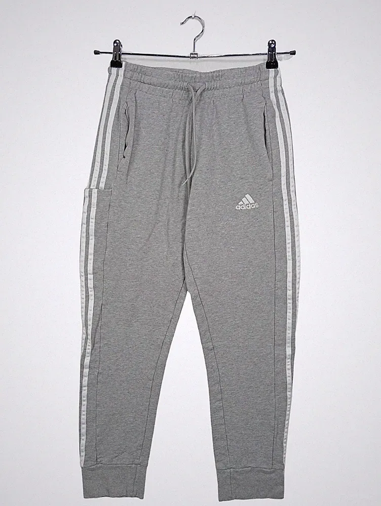 adidas 3-Streifen Jogginghose Herren Grau Baumwolle Gr. S Sport Athleisure
