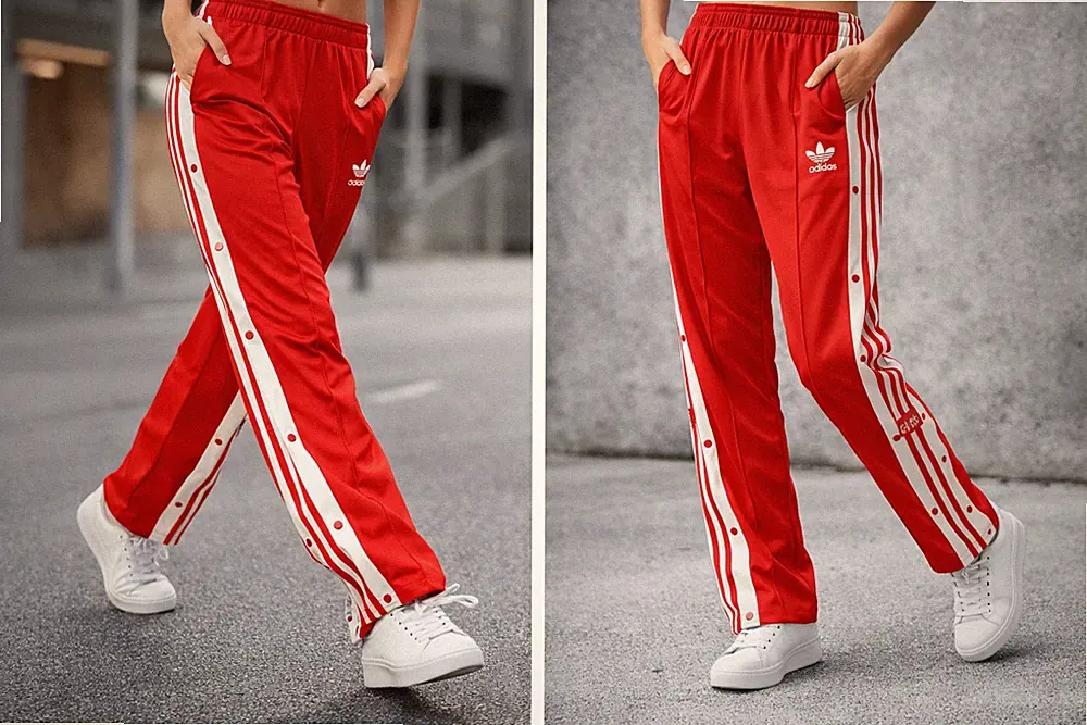 Adidas Adibreak Jogginghose Rot Damen Gr.46/48 Druckknöpfe Sporthose Vintage Sty