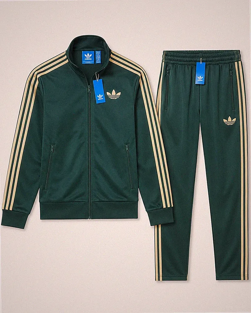 Adidas Basic 3-Stripes Tricot Track Herren Sportanzug Grün / Sand