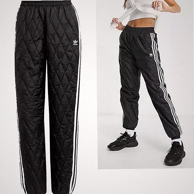 Adidas Damen Winter Trainingshose Thermo Hose Jogginghose gefüttert schwarz/weiß