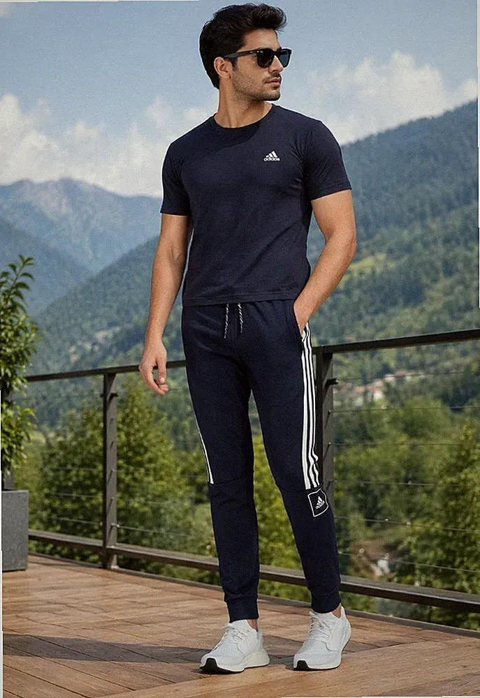 ADIDAS Herren 3-Streifen Tape Jogginghose Navy Slim Fit Trainingshose Gym Freizeit Gr. XS