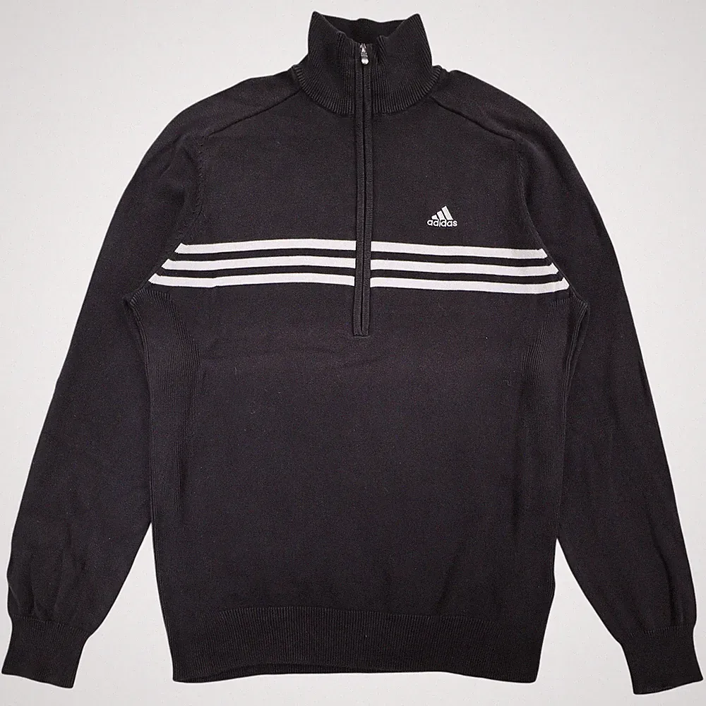 Adidas Herren Half Zip Pullover Gr. M Schwarz 100% Baumwolle High Neck Tight-Knit