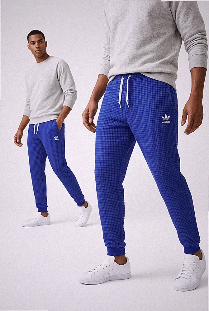 adidas Herren Jogginghose Blau Trefoil, Waffelstruktur, elastischer Bund, Gr. S