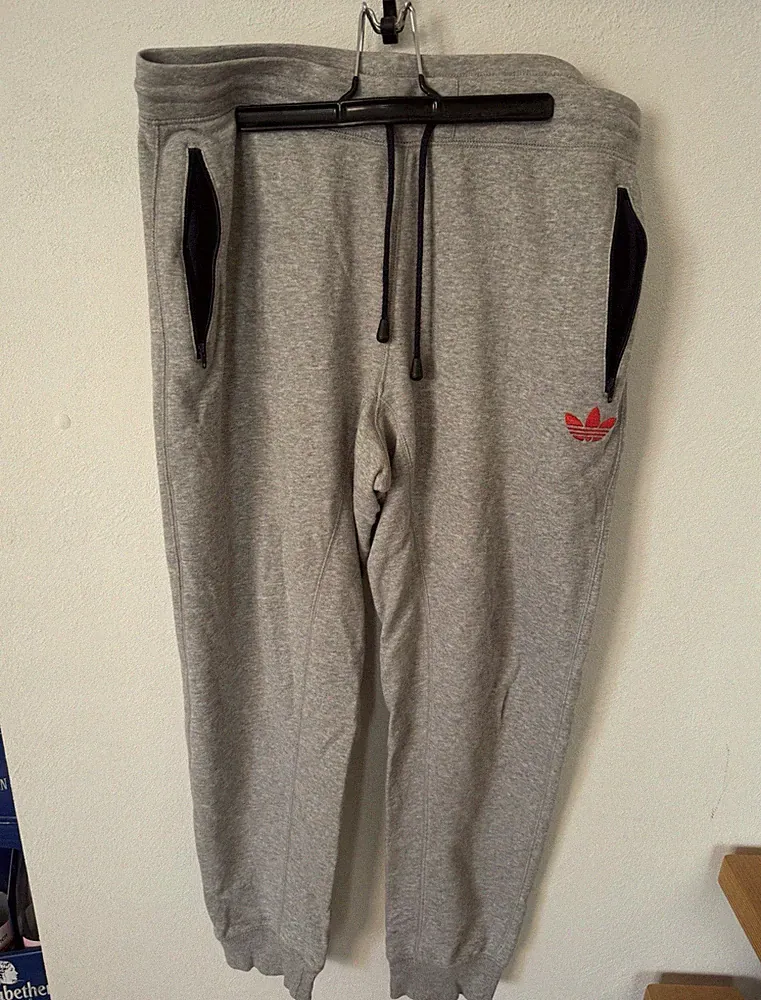Adidas Herren Jogginghose Grau M Baumwolle Reißverschluss Taschen Adidas Logo