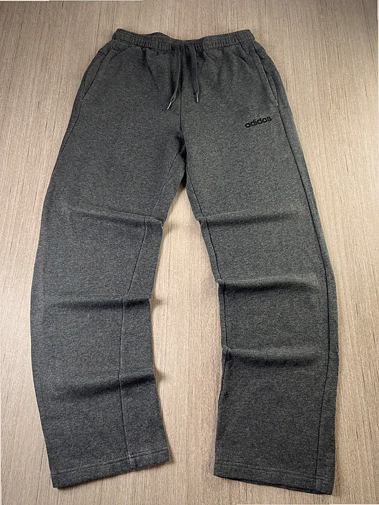 Adidas Herren Jogginghose S Grau Fleece Offener Saum Jogger Gerades Bein Trainingsanzug