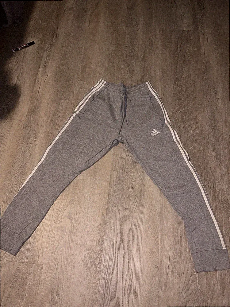 adidas Herren Jogginghose S Grau/Weiß 3-Streifen Baumwolle Tapered mit Taschen