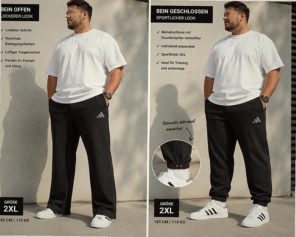 adidas Herren Jogginghose Schwarz 2XL Neu mit Etikett Reißverschlusstaschen