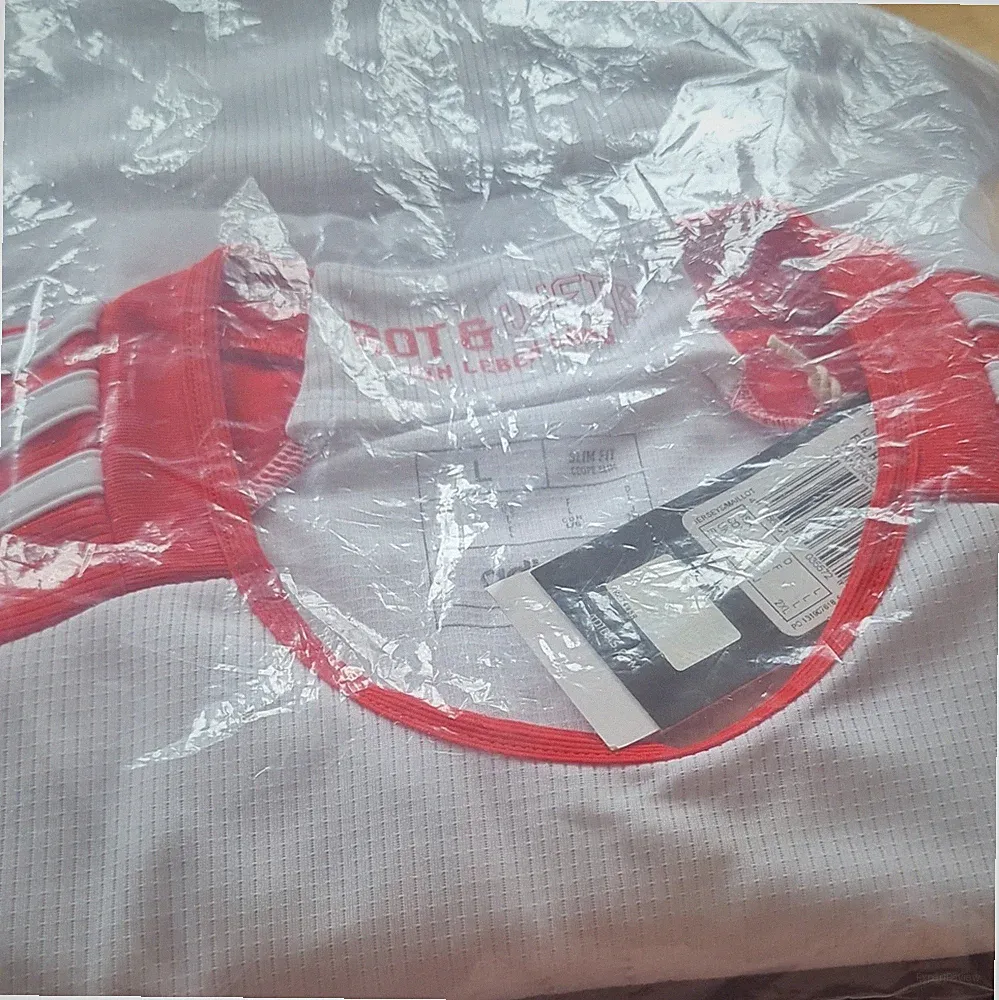adidas Herren T-Shirt in Weiß/Rot, Größe L Slim Fit