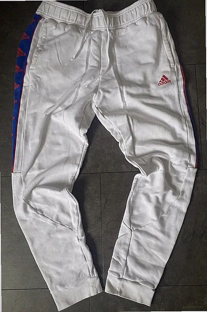adidas Jogginghose Herren L Weiß Logo Tape IC6797 Sweatpants Trainingshose #162