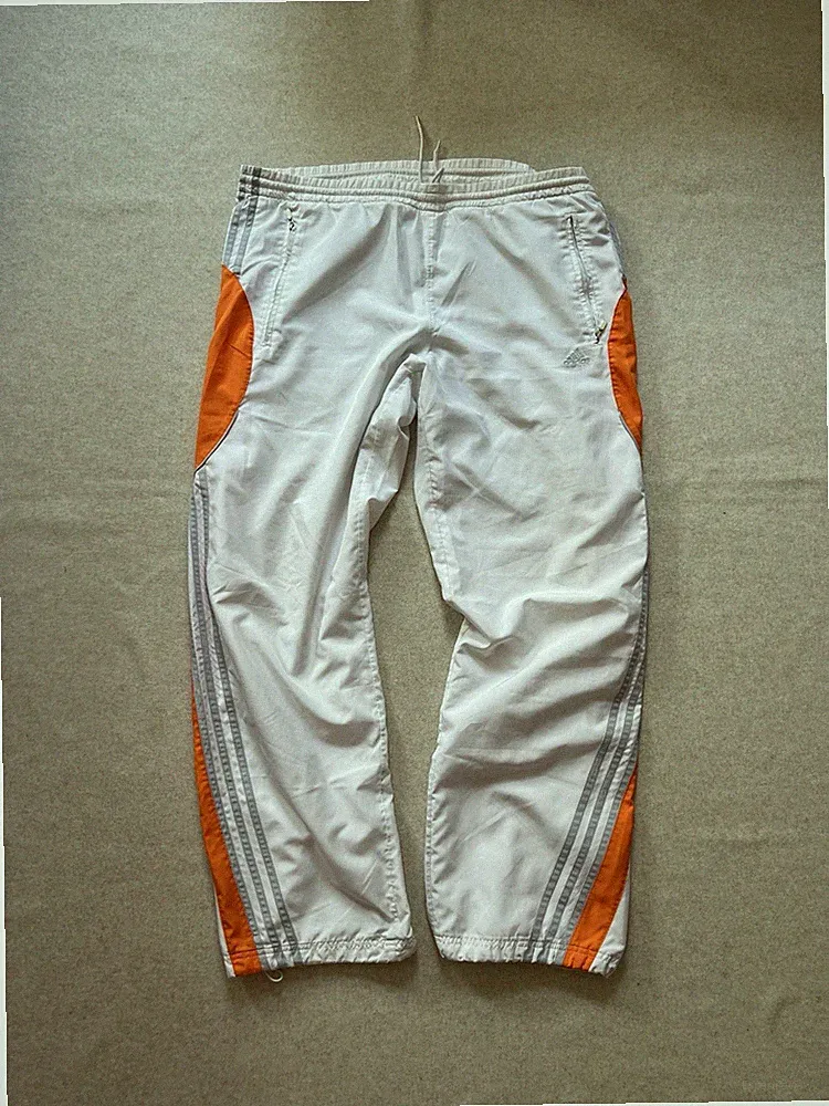 ADIDAS Jogginghose Herren XL Weiß Orange Y2K Windbreaker Nylon Vintage