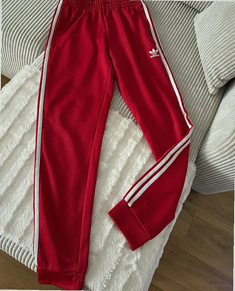 adidas Jogginghose rot/weiß 3-Streifen Gr. S Polyester elast. Bund