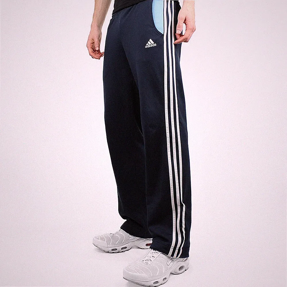 Adidas lockere Jogginghose Vintage Trackpants Marine Weiß Gestreift Jogger Sweat
