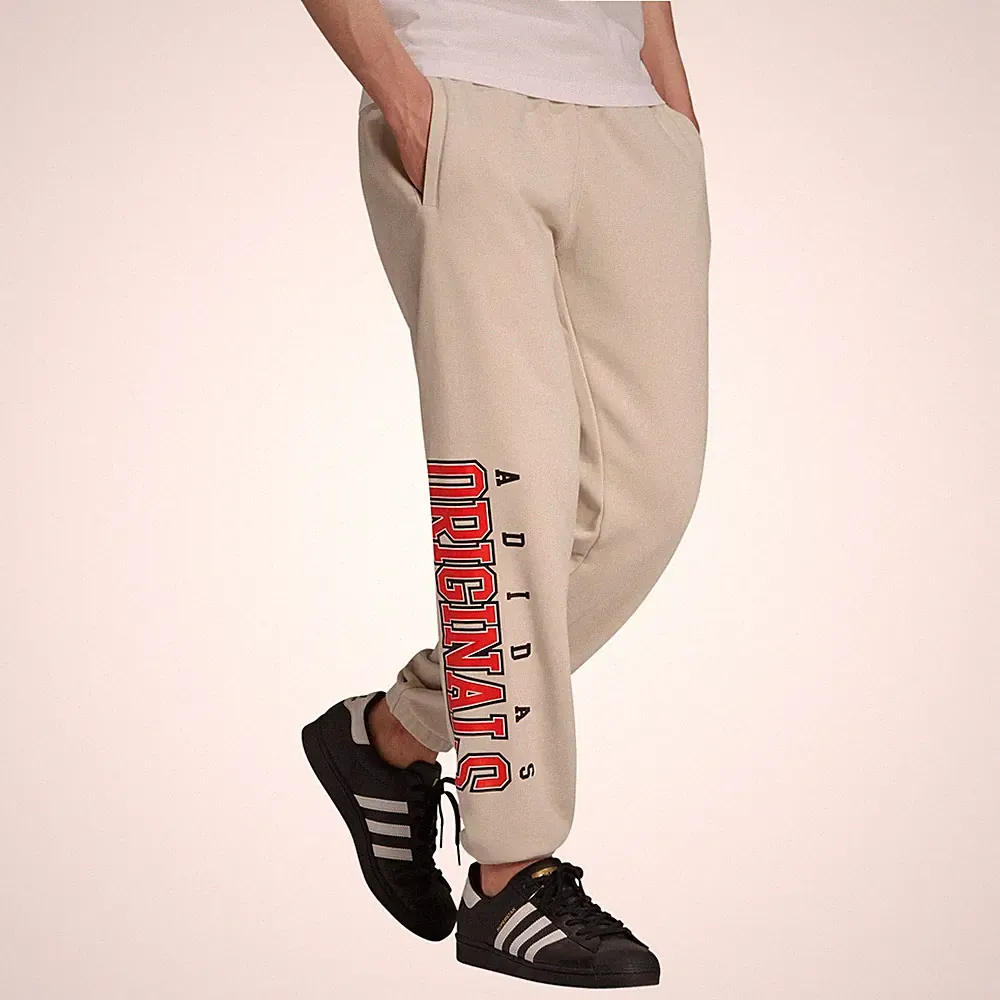 Adidas Original HERREN Script Jogginghose Beige Linear Spellout Retro Og