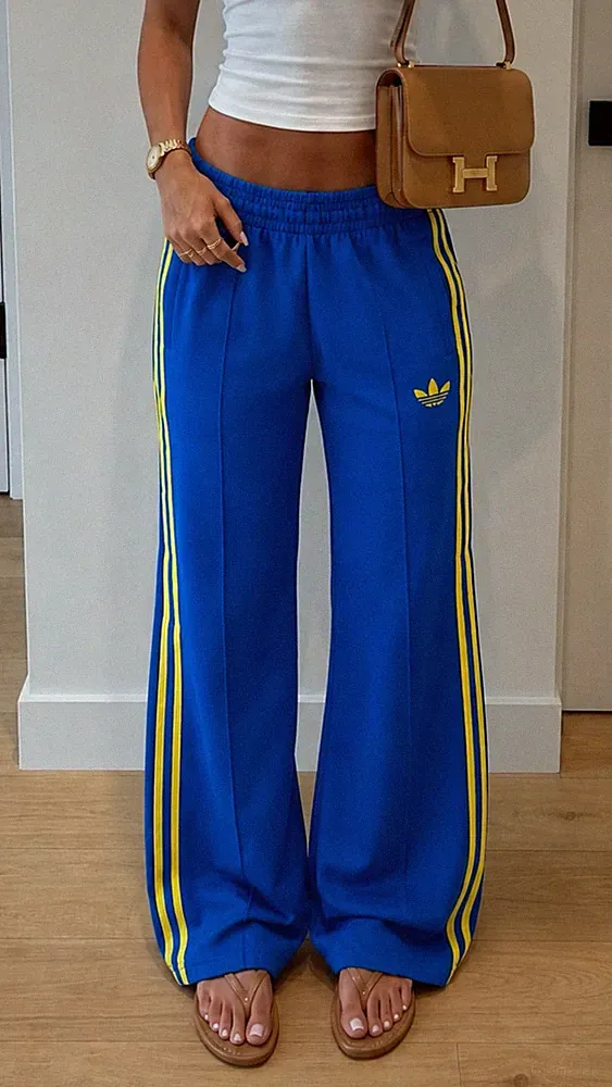 Adidas Originals Firebird Flared Trackpants Blau Gelb XS Vintage Y2K