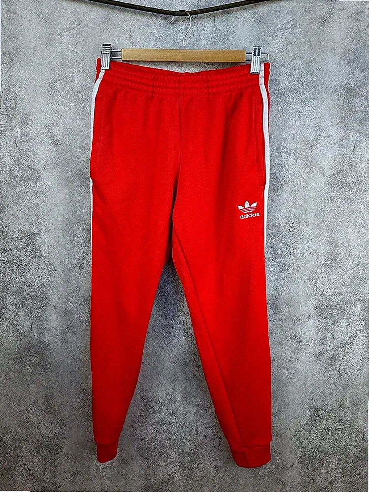 adidas Originals Trefoil Rot 3-Streifen Vintage Trainingshose Jogginghose Her...
