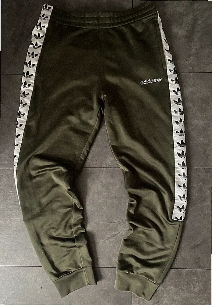 adidas Originals Trefoil Tape Track Pants Olive Khaki Jogginghose Gr. M #156