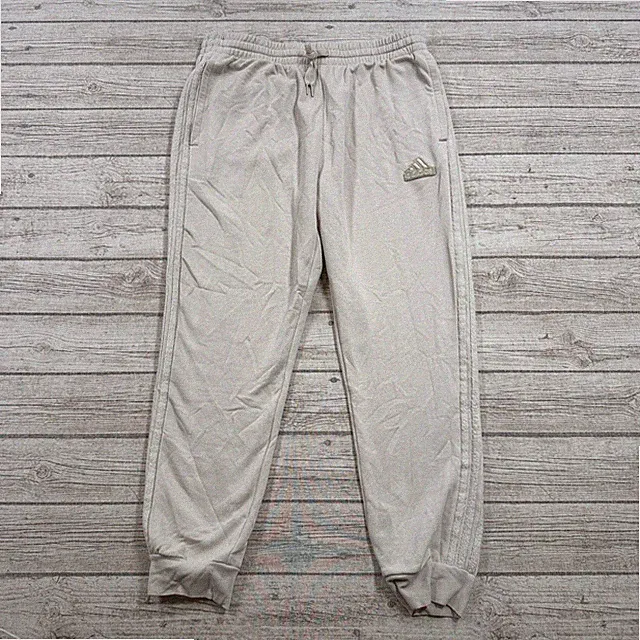 Adidas Sweatpants Men's XL Beige 3-Stripe Fleece Lined Training Athletic Joggers