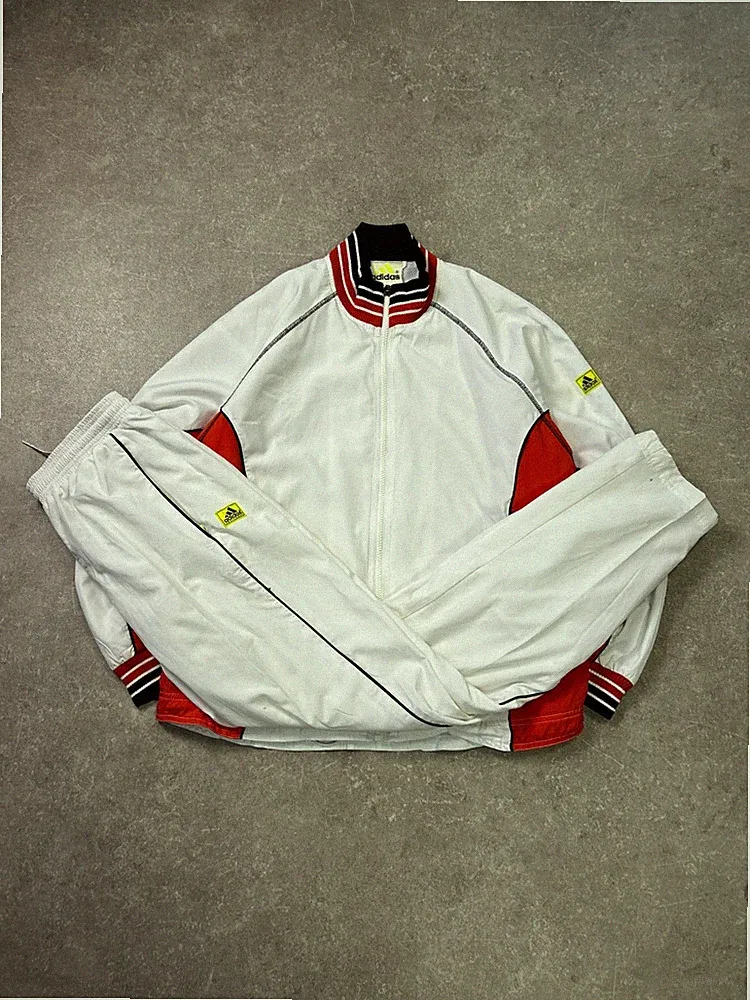 Adidas Tracksuit S Vintage Y2K 90s Retro Jogginganzug | Weiß/Rot