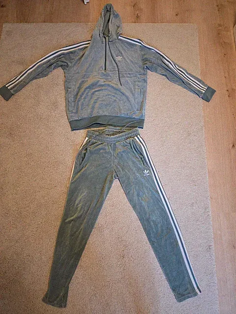 Adidas Velour Trainingsanzug türkis Hose XS Jacke S