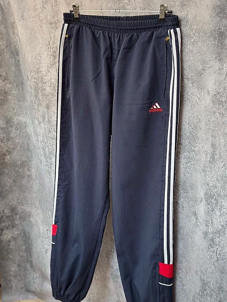 Adidas Vintage Y2k Jogginghose Track 3-Streifen Blau Puffy Hose Herren Größe M