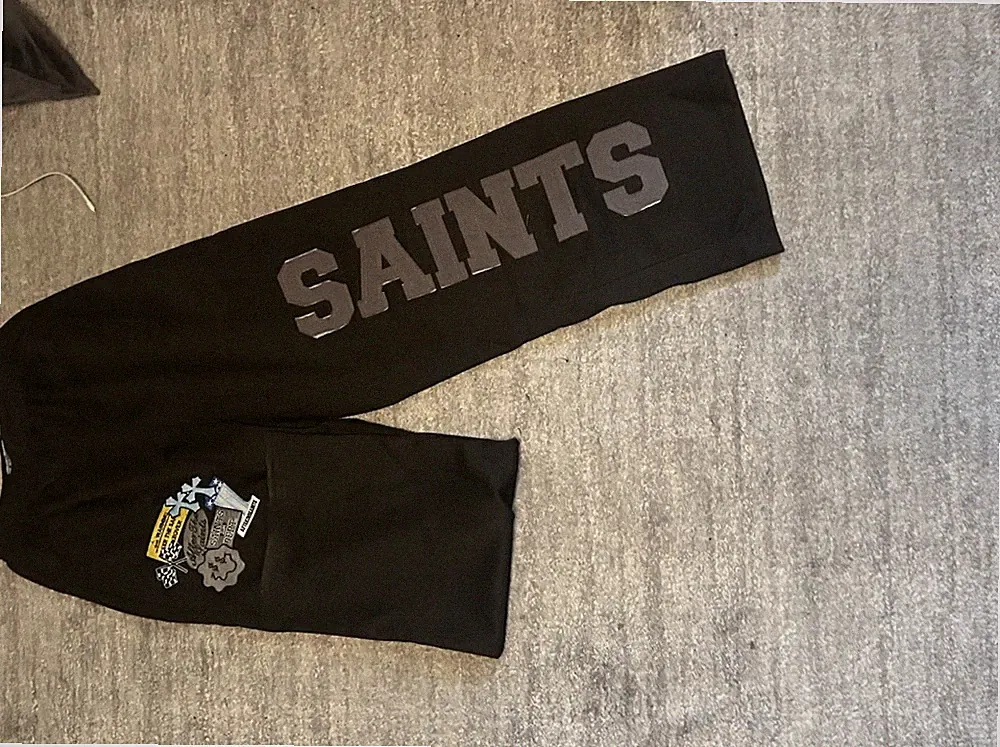 AfterSaints Herren Jogginghose Schwarz XL SAINTS Logo-Print elastisch Zugband